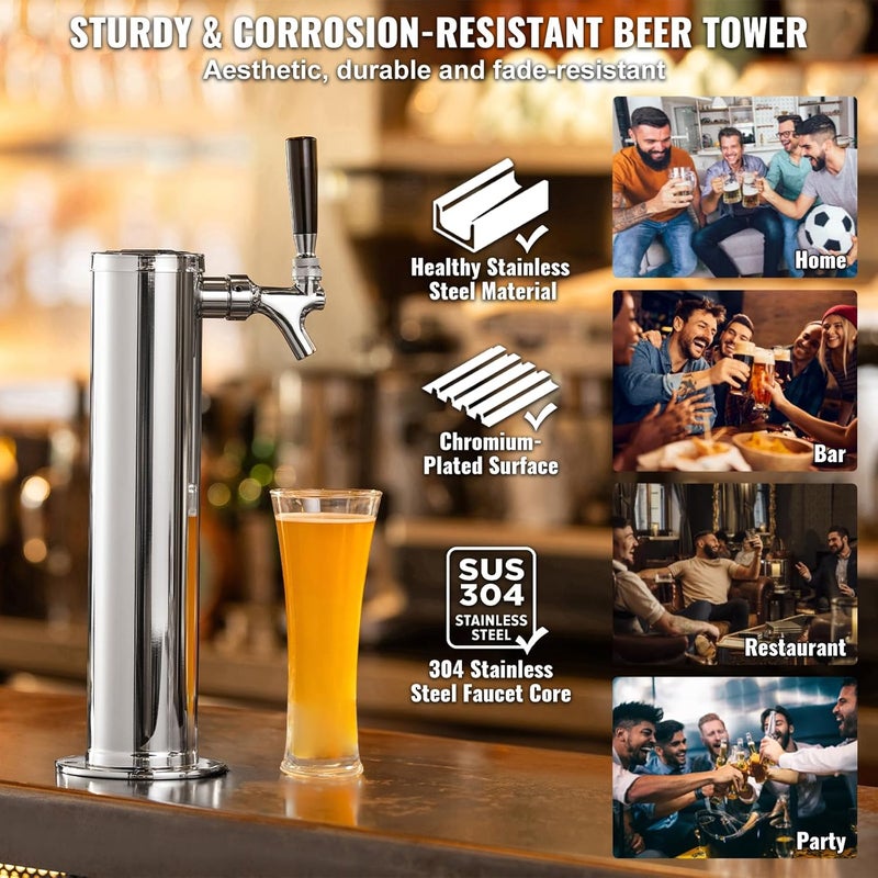 VEVOR Kegerator Tower Kit, Single Tap Beer Conversion Kit, Stainless Steel Keg Beer Tower Dispenser with Dual Gauge CGA320 Regulator & D-System Keg Coupler, Self-Closing Spring for Party Bar Home - Image 5